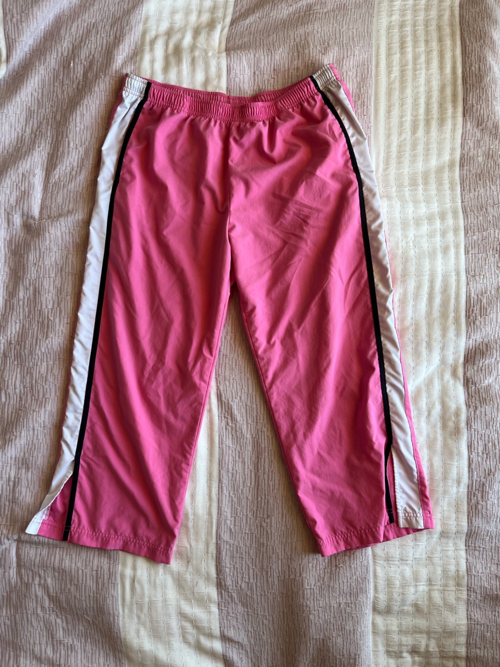Y2K 2000s Hot Pink Nike Wide legged pants white black stopped bottom slip